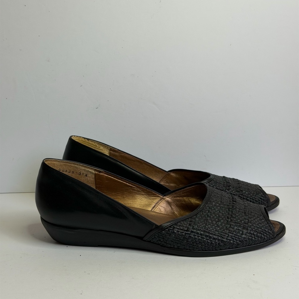 Vintage Yves Saint Laurent (YSL) Woven Leather Peep-toe Flats Size 36.5